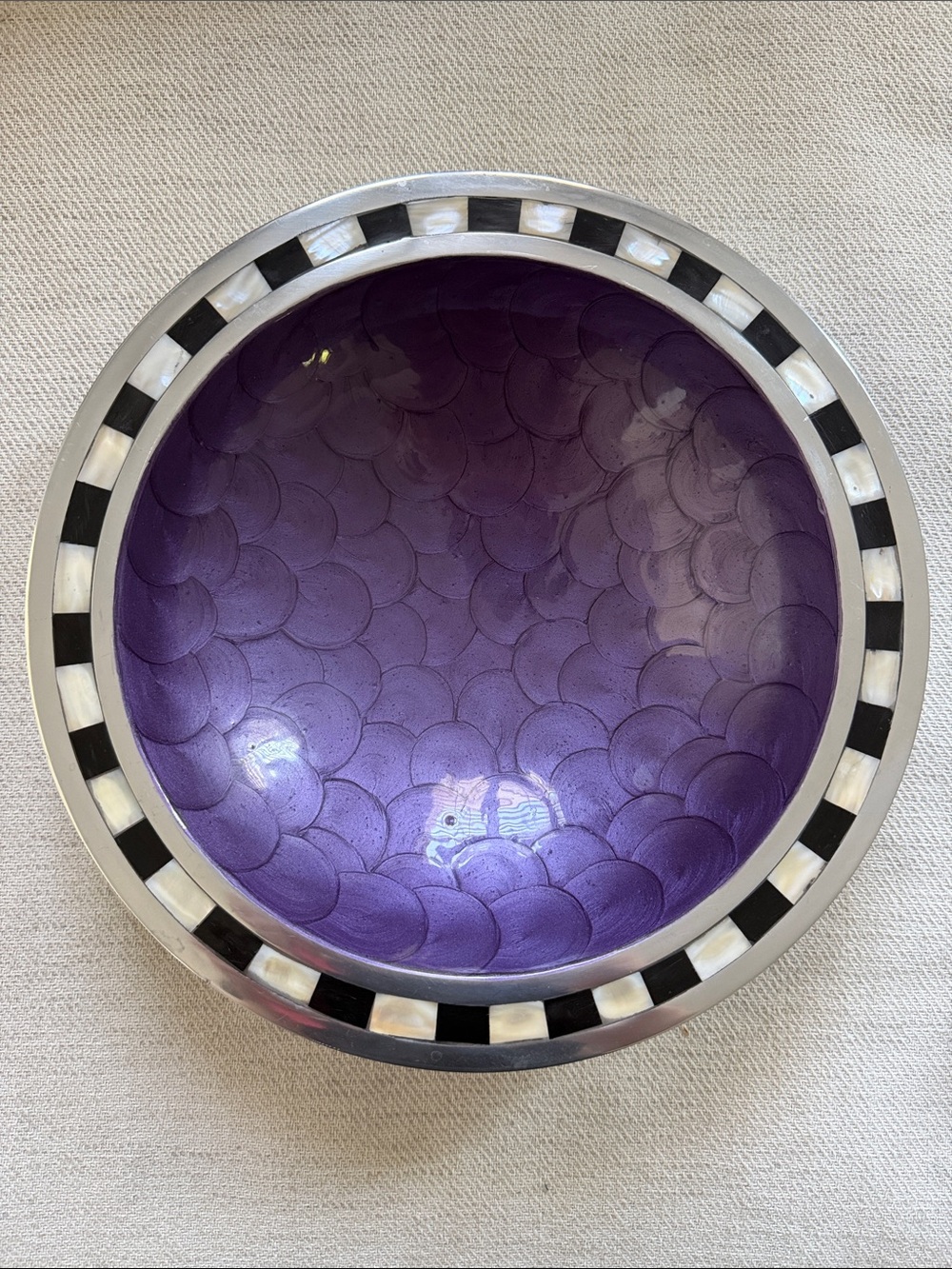 Julia Knight sugar plum 12 inch bowl mother of pearl and enamel